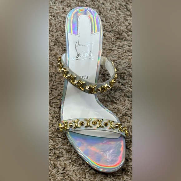 Christian Louboutin Iridescent Holographic Gold-Stud Heel Sandal - Picture 6 of 6